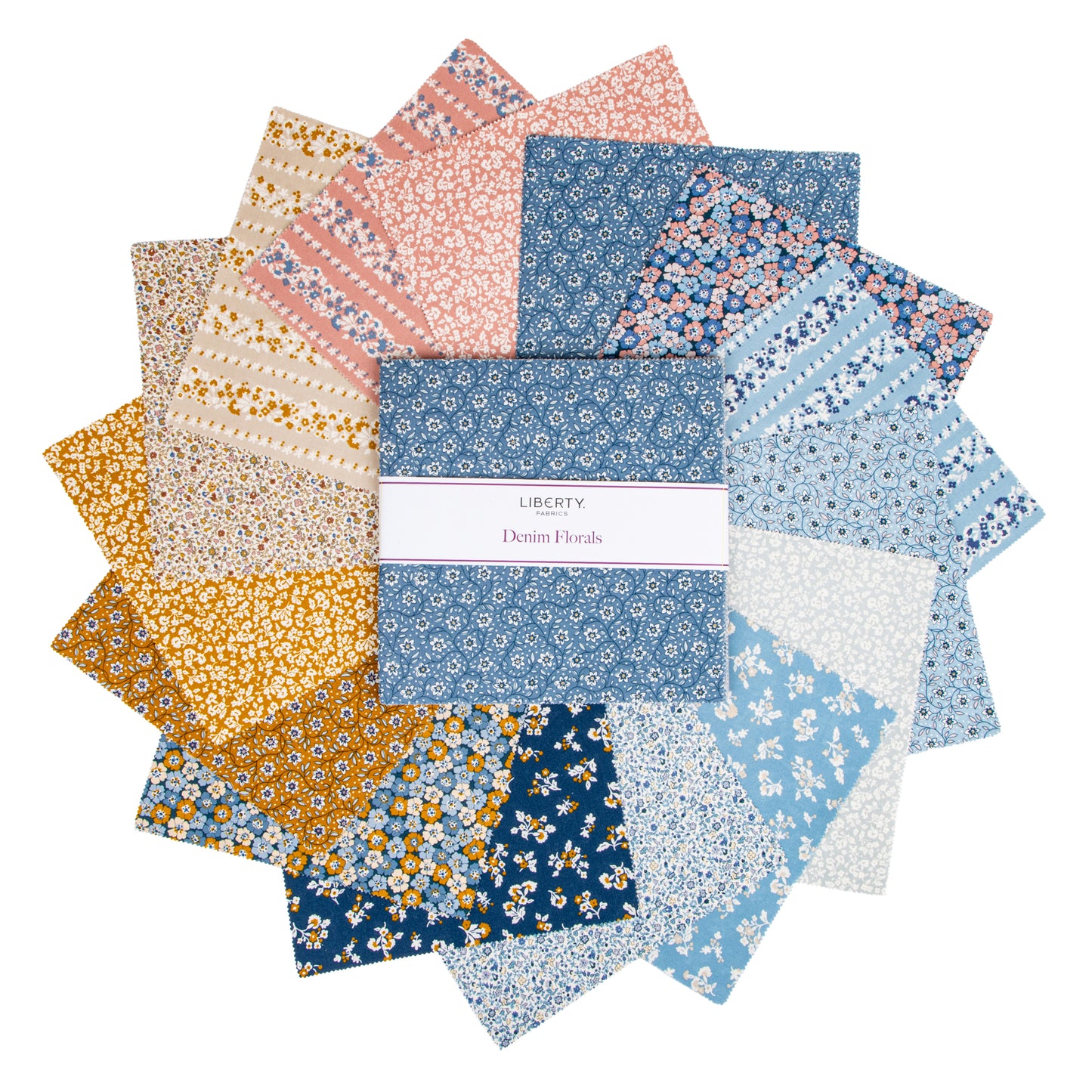 Denim Florals 10 Inch Stacker (42 pcs) by Liberty Fabrics for Riley Blake Designs