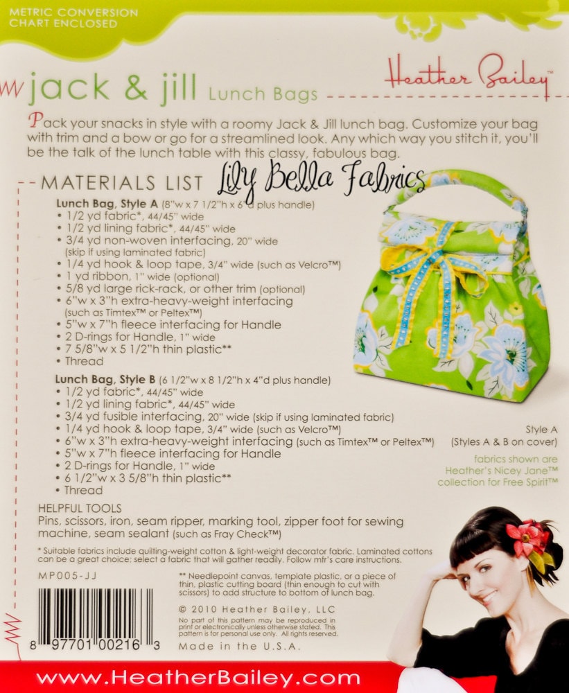 Jack & Jill Lunch Bags - Mini Sewing Pattern - Heather Bailey