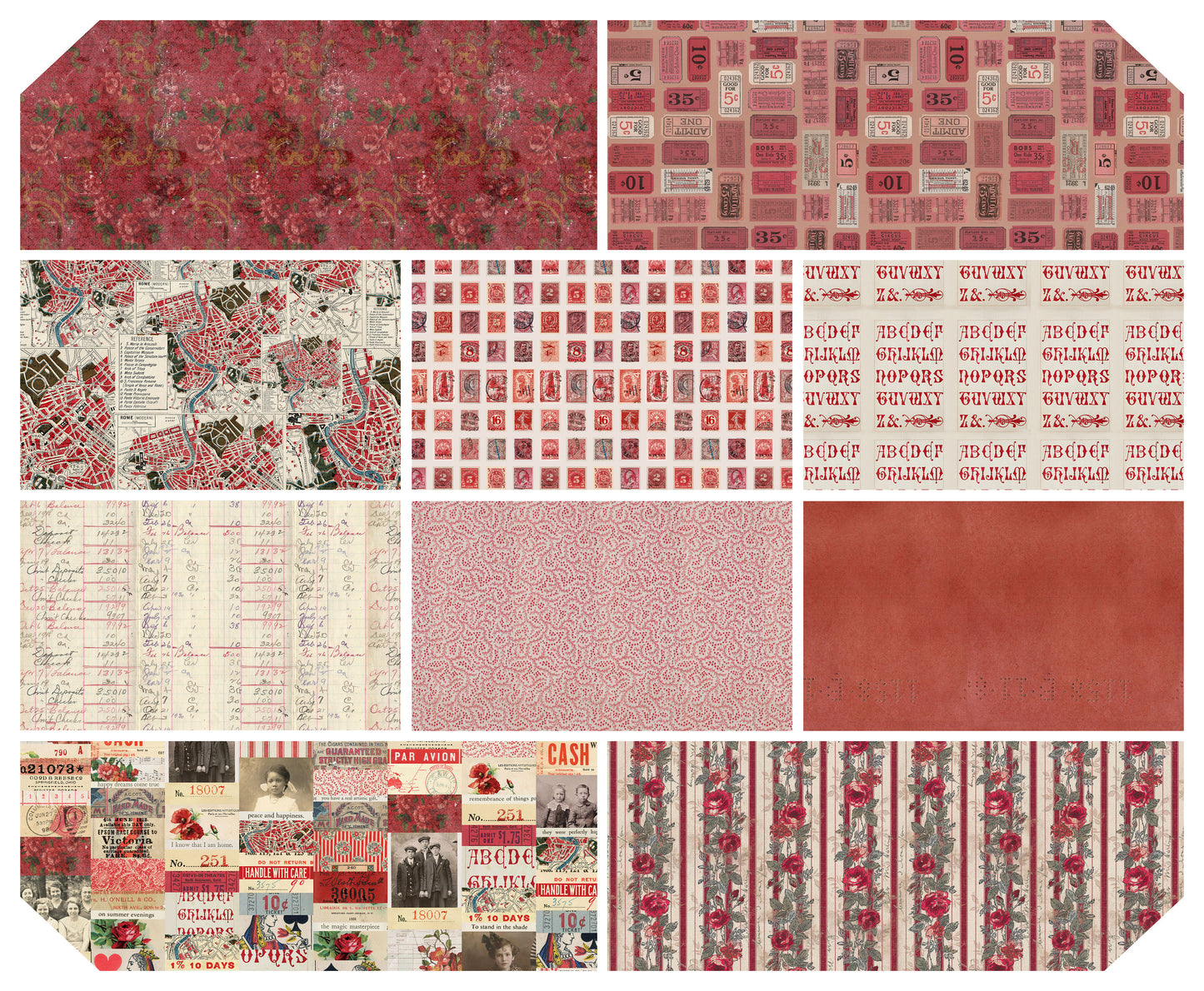 Eclectic Elements Palette: Red Fat Quarter Bundle (10 pieces) by Tim Holtz Eclectic Elements for FreeSpirit (TH.PALETTE.RED.10FQ)