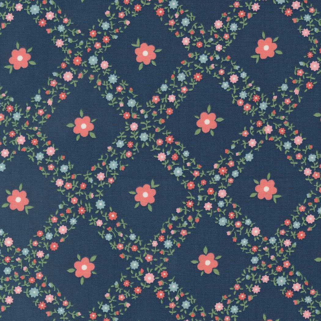 Trellis in Navy - 1/2 Yard - Rosemary Cottage by Camille Roskelley for Moda (55311 14)