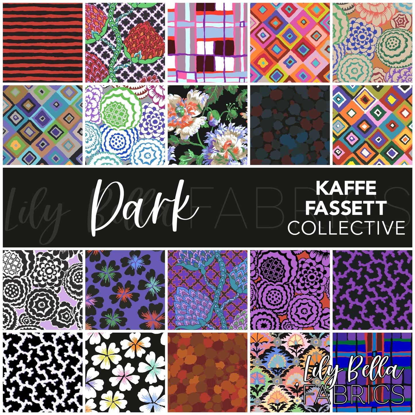 Dark - February 2024 10 Inch Charm Pack (42 pcs) by Kaffe Fassett Collective for FreeSpirit