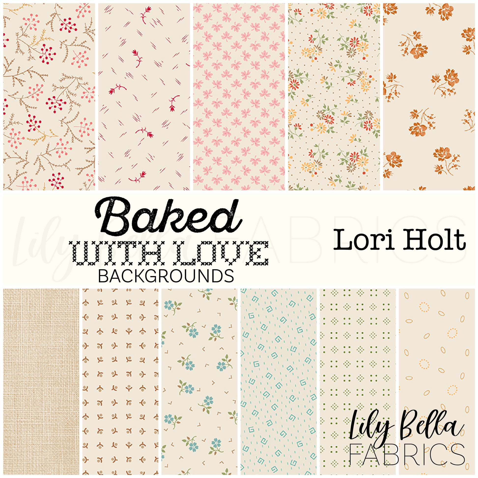 Baked with Love Backgrounds Layer Cake (42 pieces) by Lori Holt for Riley Blake Designs (10-17780B-42)