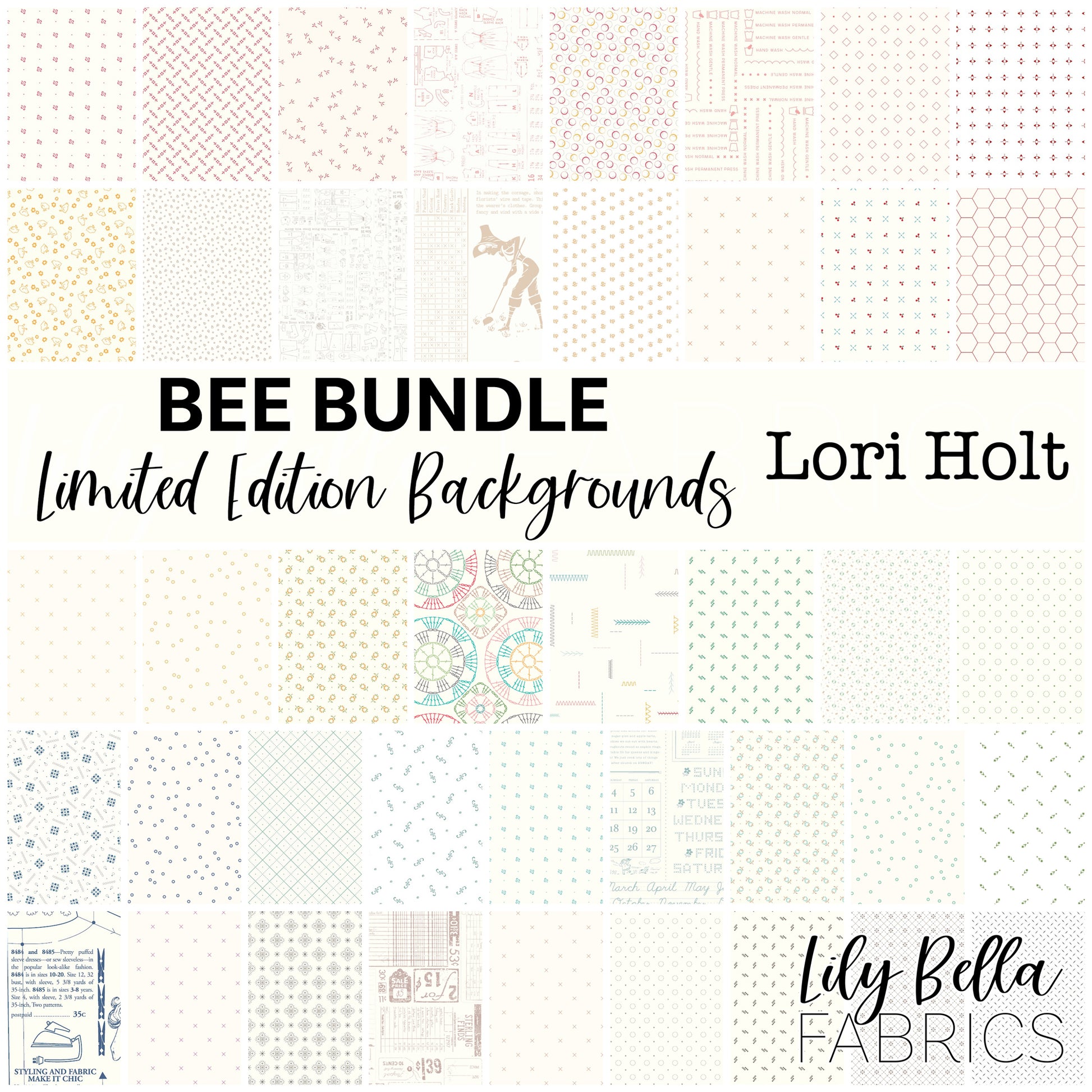 Bee Bundle Limited Edition Backgrounds Rolie Polie (40 pieces) by Lori Holt for Riley Blake Designs (RP-15571-40)