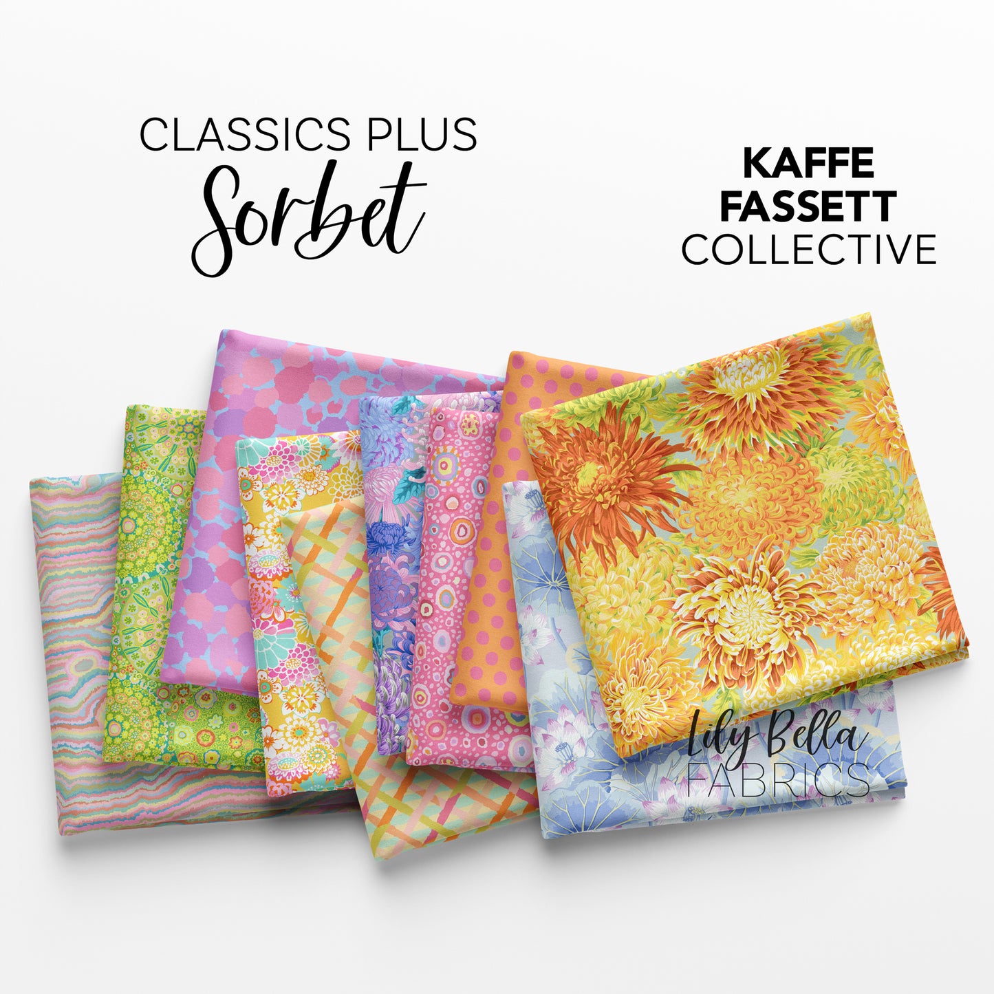 Classics Plus: Sorbet 10 Inch Charm Pack (42 pcs) by Kaffe Fassett Collective for FreeSpirit
