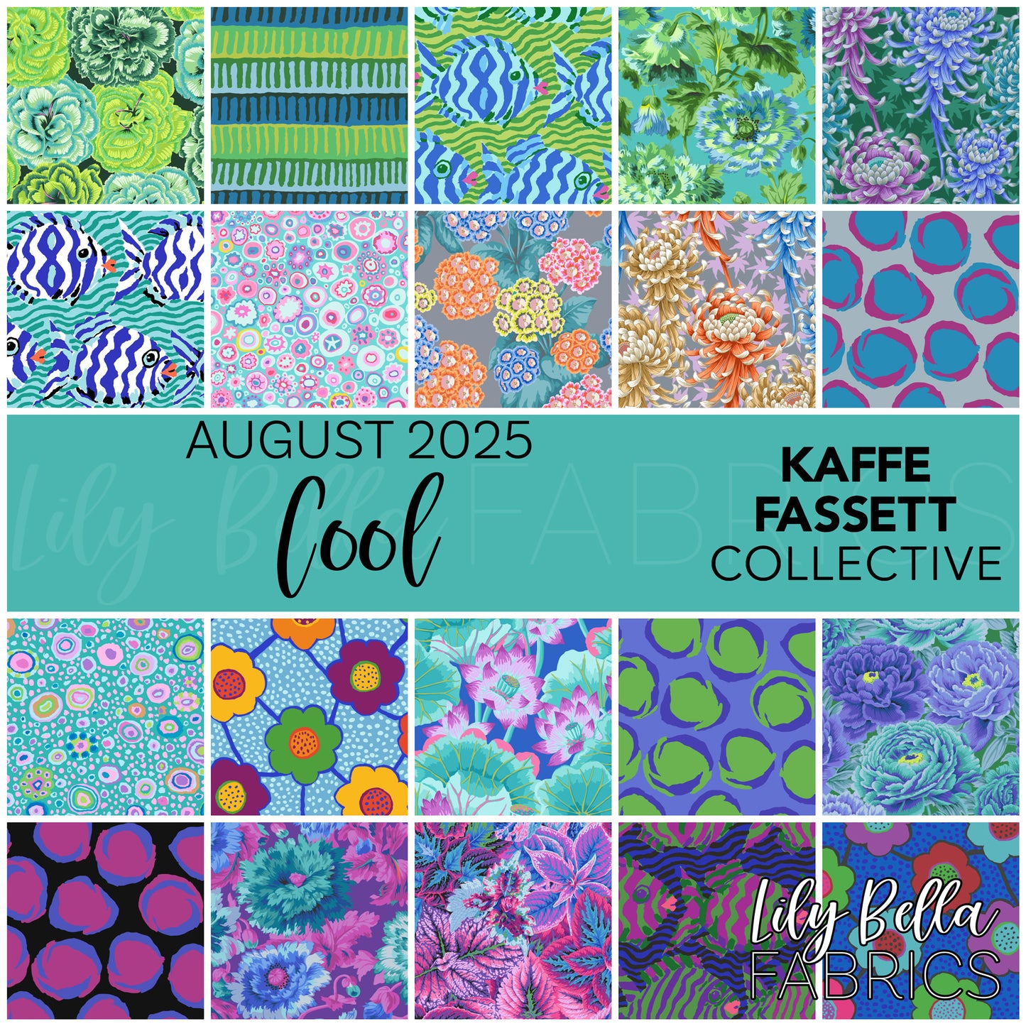 Cool - August 2025 Fat Quarter Bundle (20 pcs) by Kaffe Fassett Collective for FreeSpirit