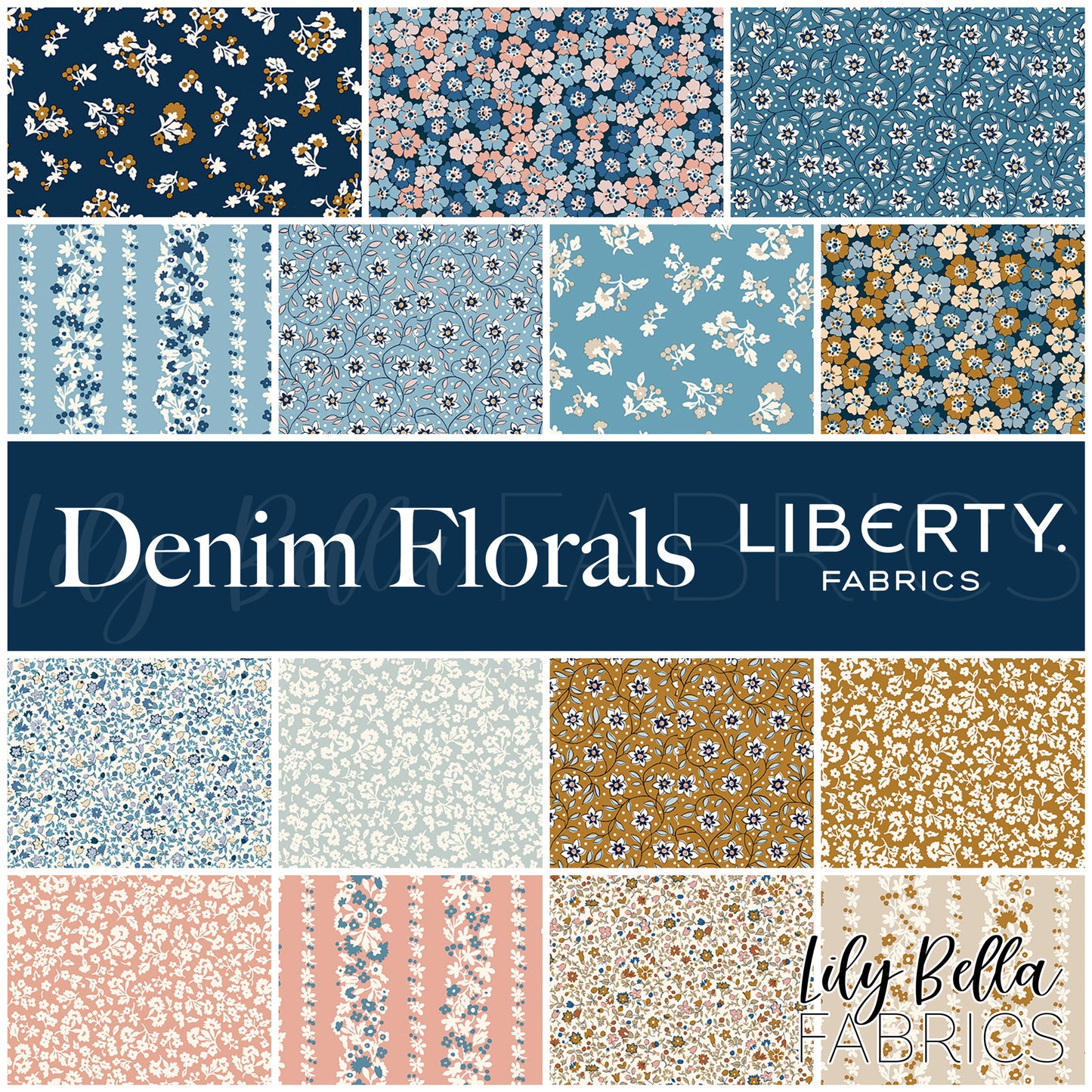 Denim Florals 10 Inch Stacker (42 pcs) by Liberty Fabrics for Riley Blake Designs