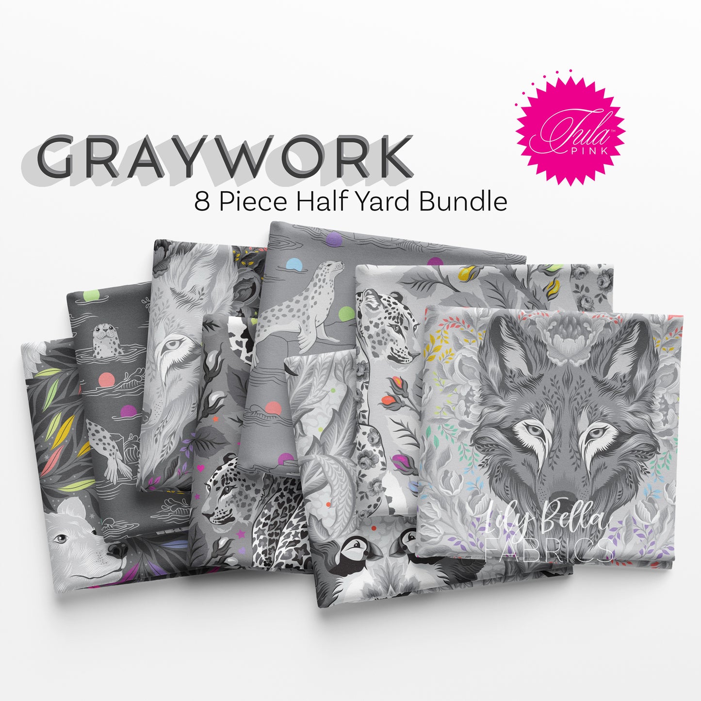 Graywork Half Yard Bundle (8 pcs) by Tula Pink for FreeSpirit