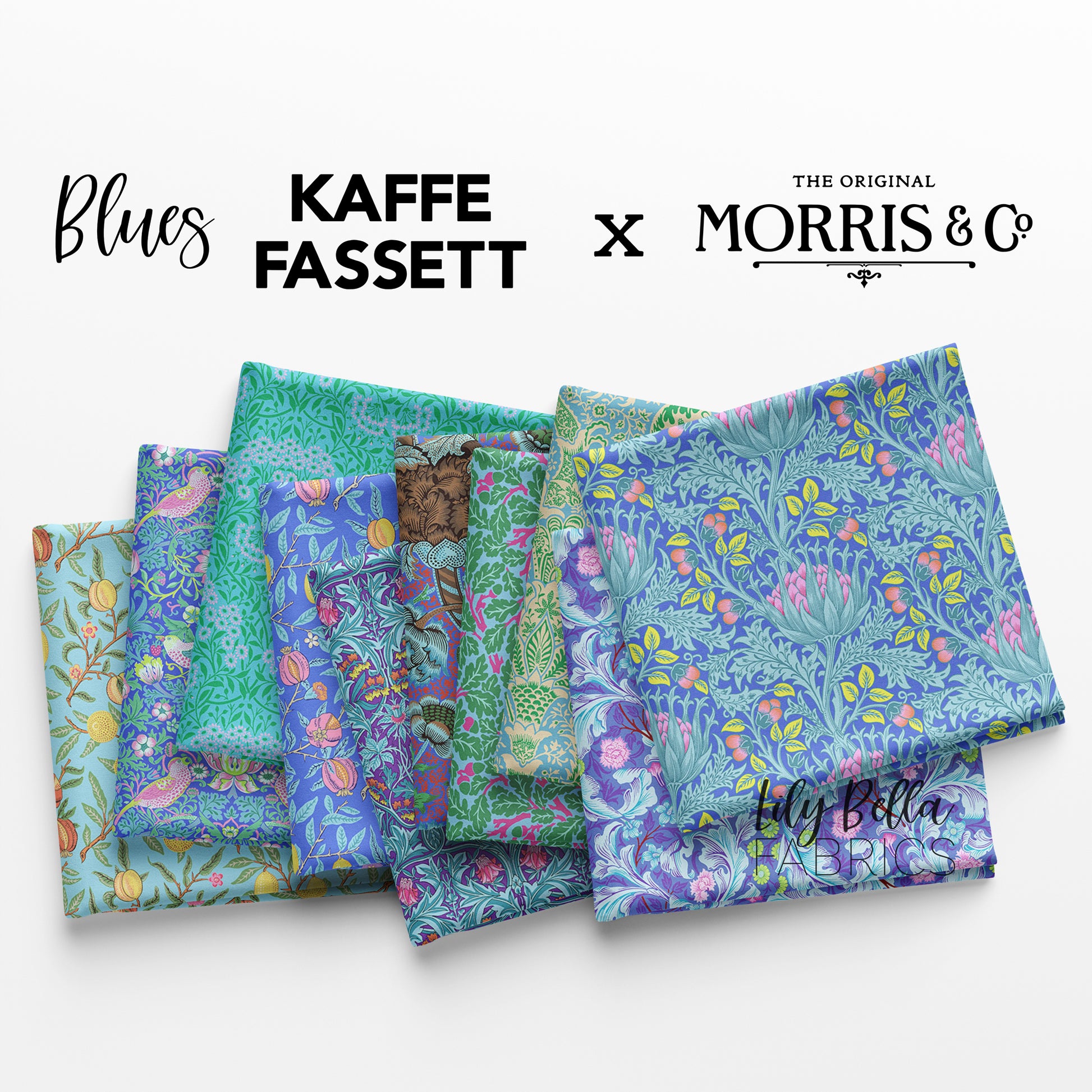 Blues - Kaffe Fassett x Morris and Co. Fabric Collection for FreeSpirit at Lily Bella Fabrics