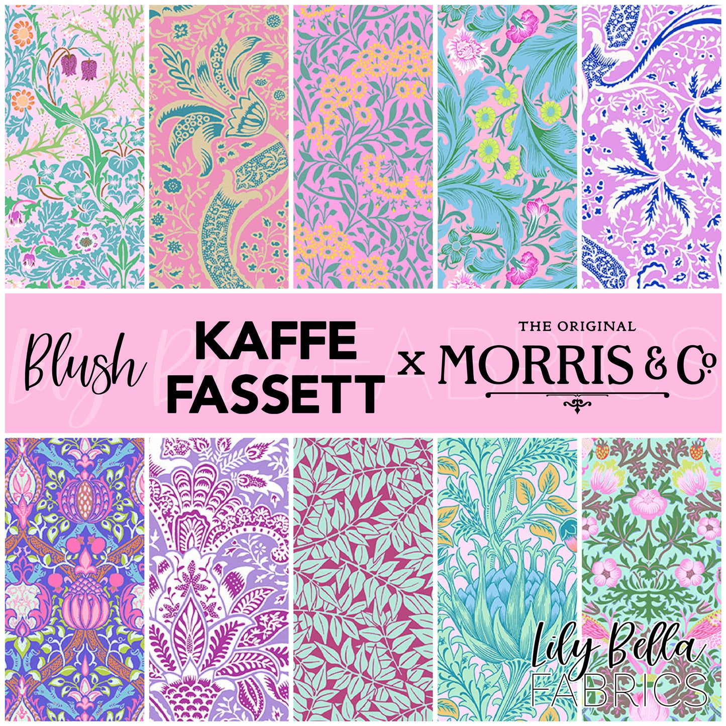 Blush - Kaffe Fassett x Morris & Co. Fat Eighth Bundle (10 pcs) for FreeSpirit