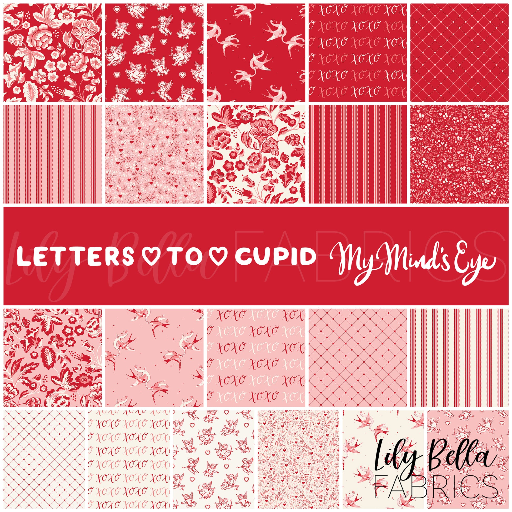 Letters to Cupid Fabric Collection by My Mind's Eye for Riley Blake Designs at Lily Bella Fabrics