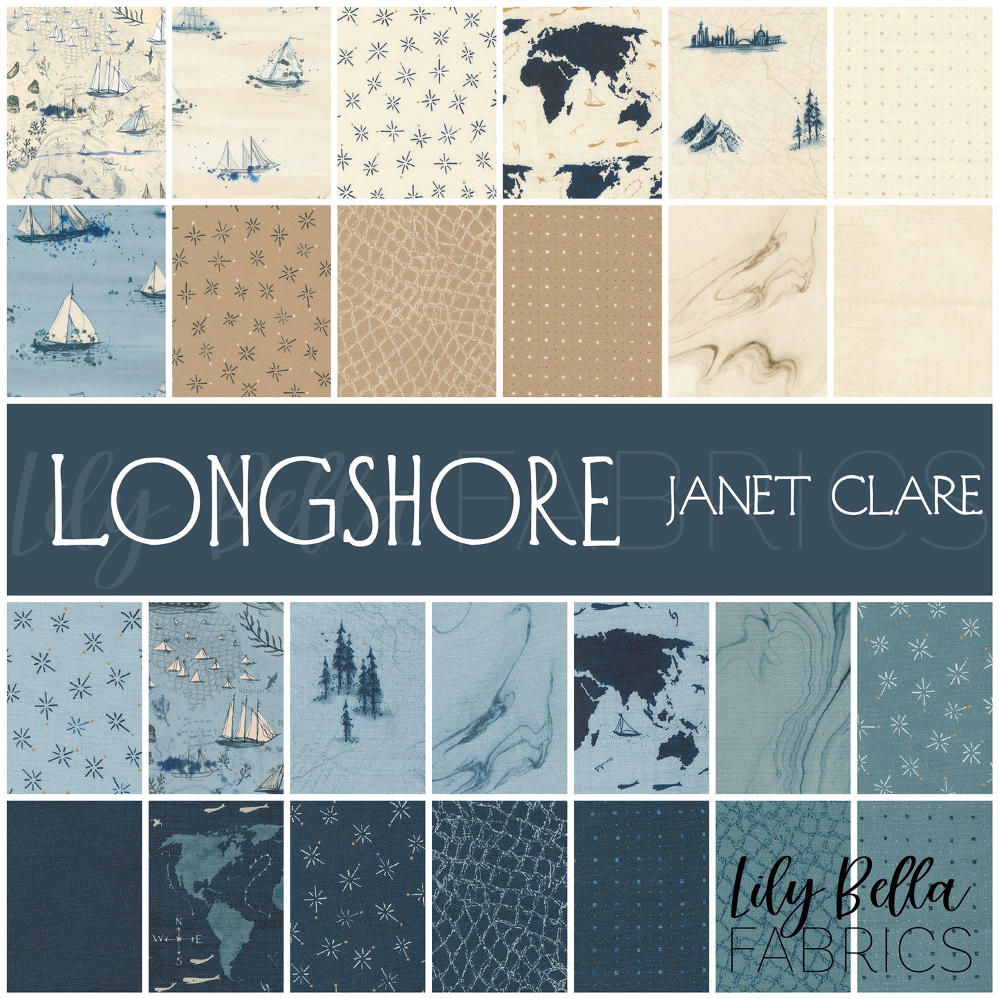 Longshore Jelly Roll (40 pcs) by Janet Clare for Moda