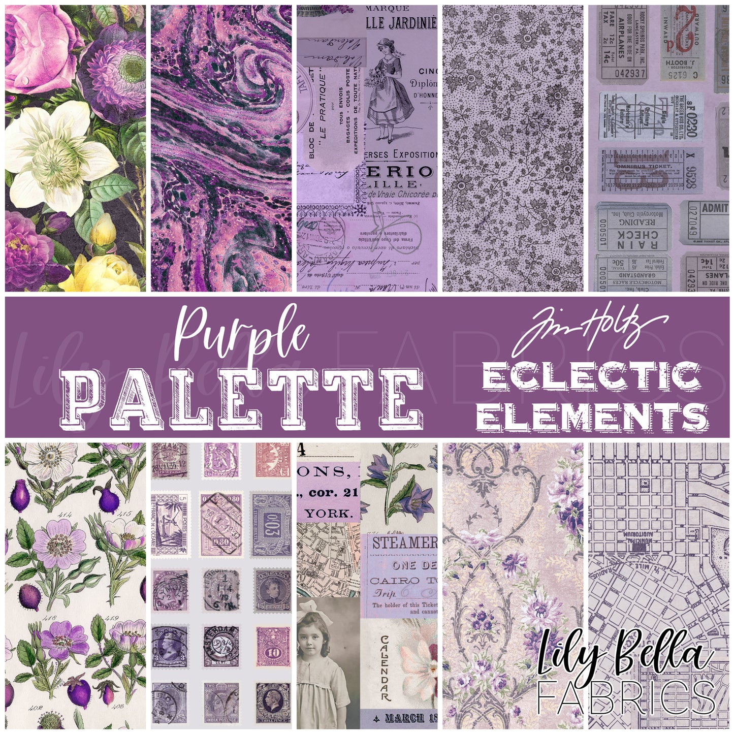 Eclectic Elements Palette: Purple Fat Quarter Bundle (10 pcs) by Tim Holtz for FreeSpirit