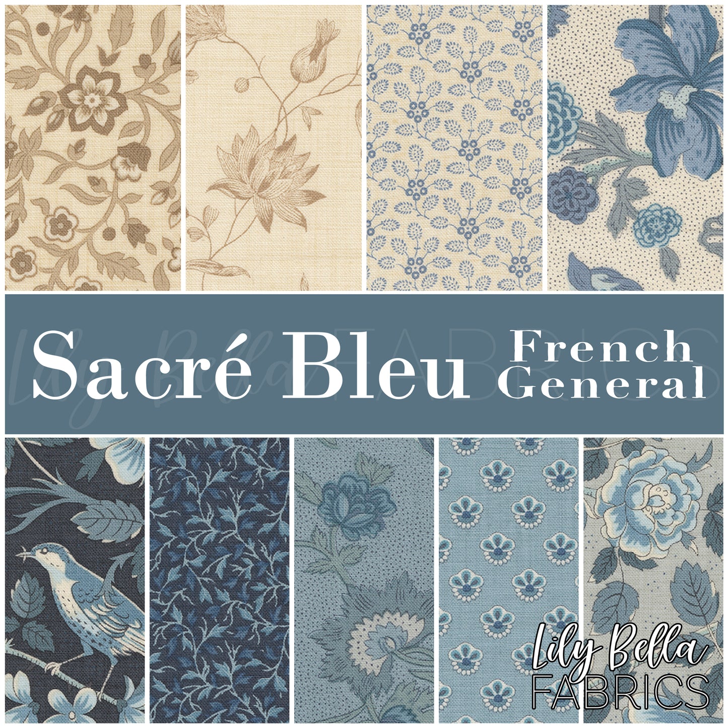 Sacré Bleu Fat Quarter Bundle (9 pcs) by French General for Moda