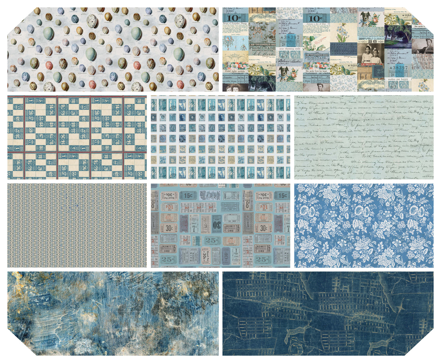 Eclectic Elements Palette: Blue Fabric Collection by Tim Holtz Eclectic Elements for FreeSpirit at Lily Bella Fabrics