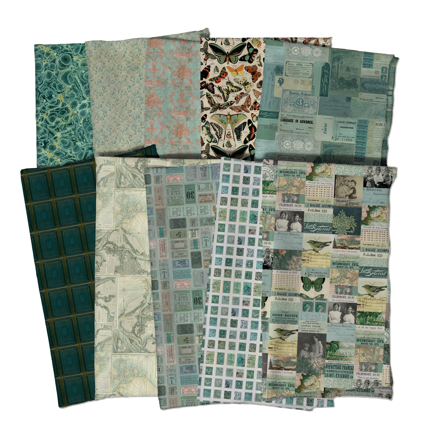 Eclectic Elements Palette: Teal Fabric Collection by Tim Holtz Eclectic Elements for FreeSpirit at Lily Bella Fabrics