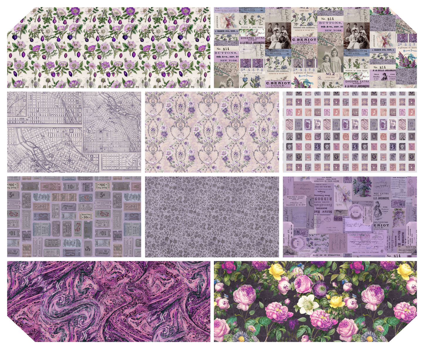 Eclectic Elements Palette: Purple Fat Quarter Bundle (10 pcs) by Tim Holtz for FreeSpirit