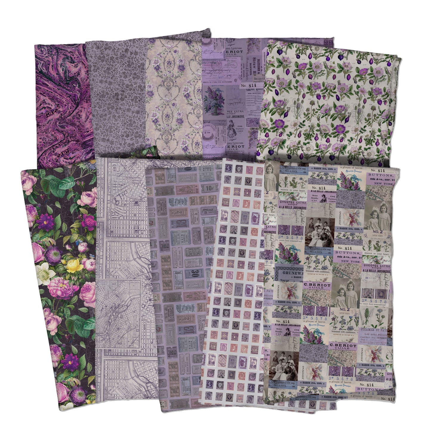 Eclectic Elements Palette: Purple Fat Quarter Bundle (10 pcs) by Tim Holtz for FreeSpirit