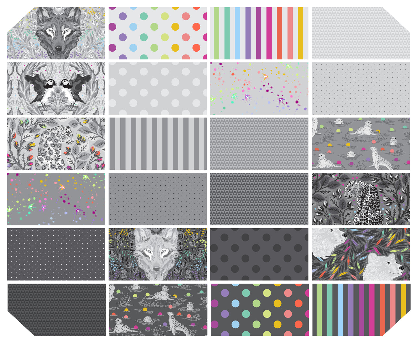 Graywork + True Colors Fat Quarter Bundle (24 pcs) by Tula Pink for FreeSpirit