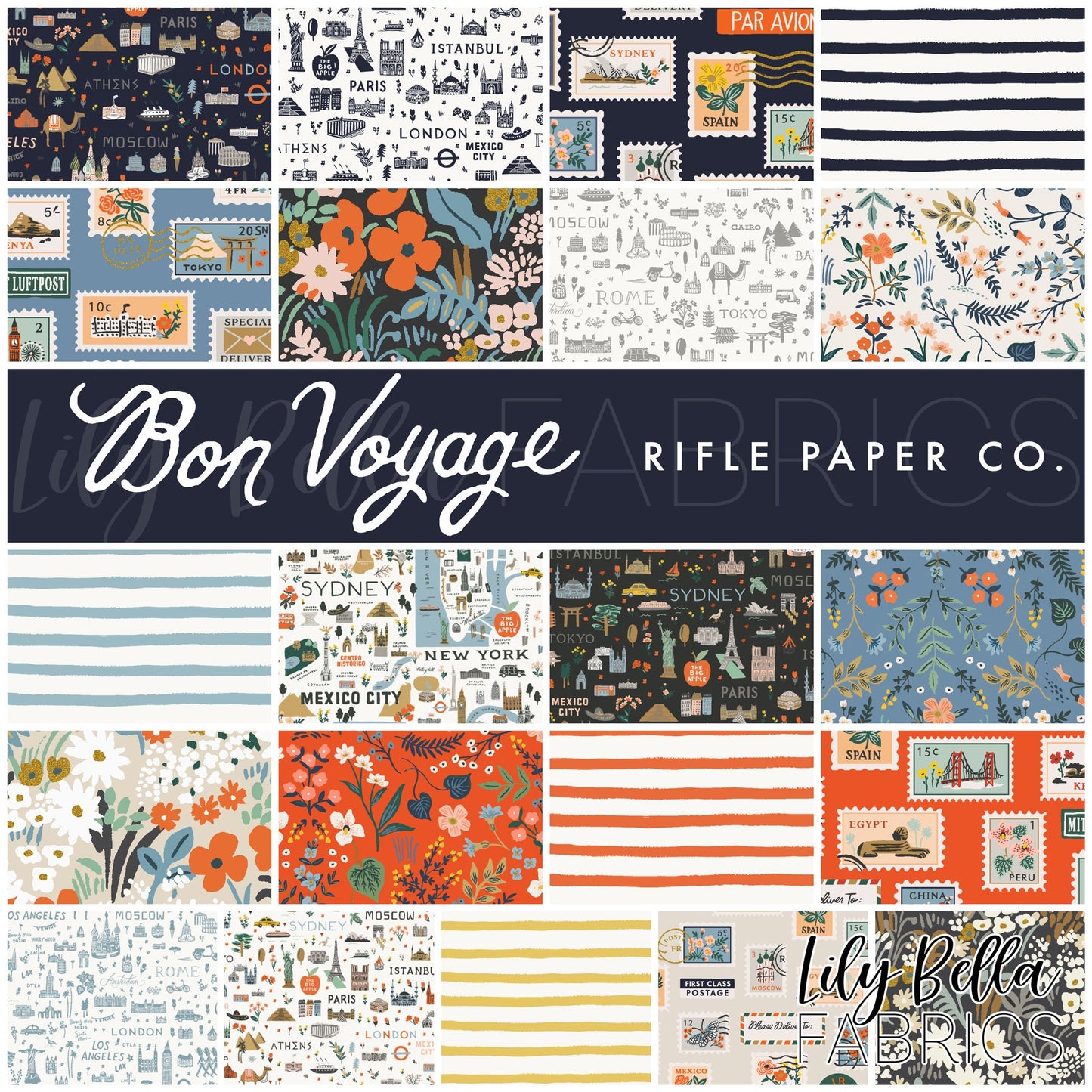 Bon Voyage Fat Quarter Bundle (21 pcs) by Rifle Paper Co. for Cotton and Steel