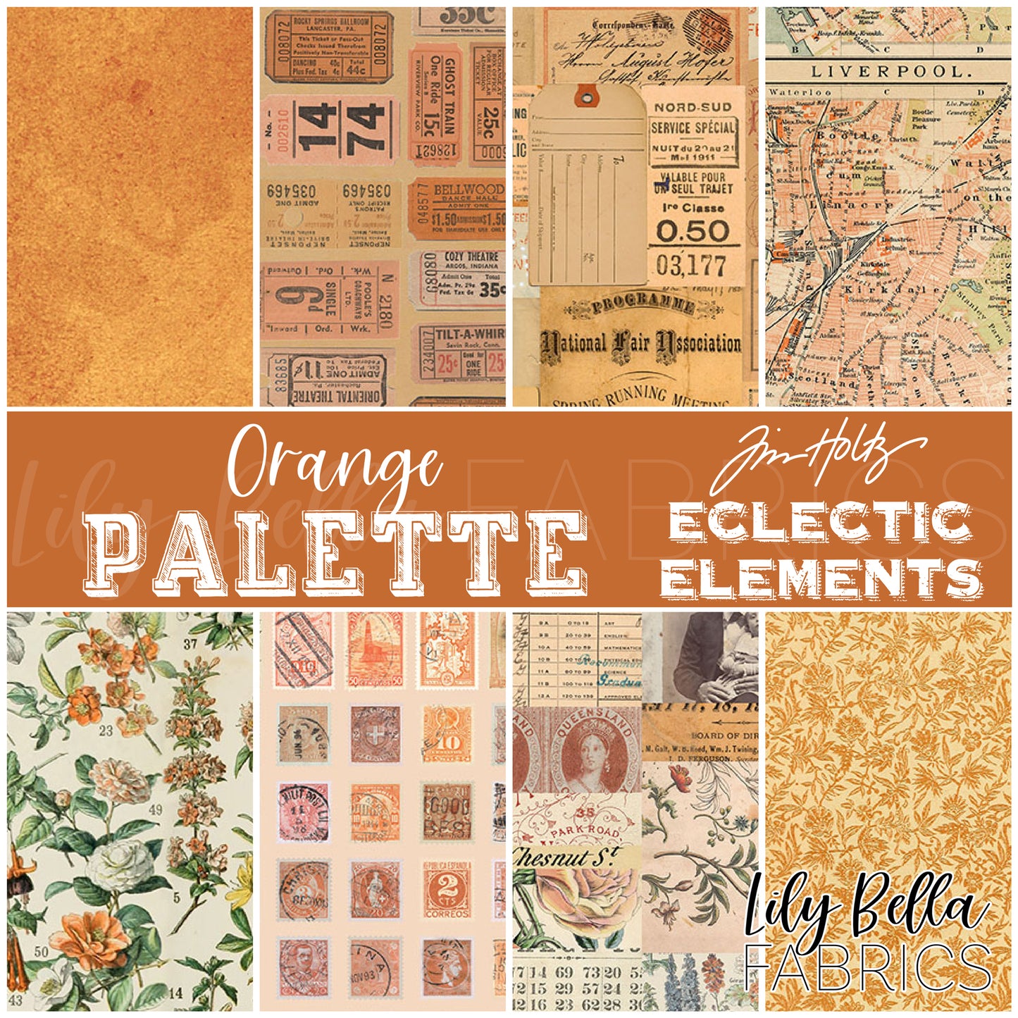 Eclectic Elements Palette: Orange Fat Eighth Bundle (8 pieces) by Tim Holtz for FreeSpirit (TH.PALETTE.ORANGE.8FE)