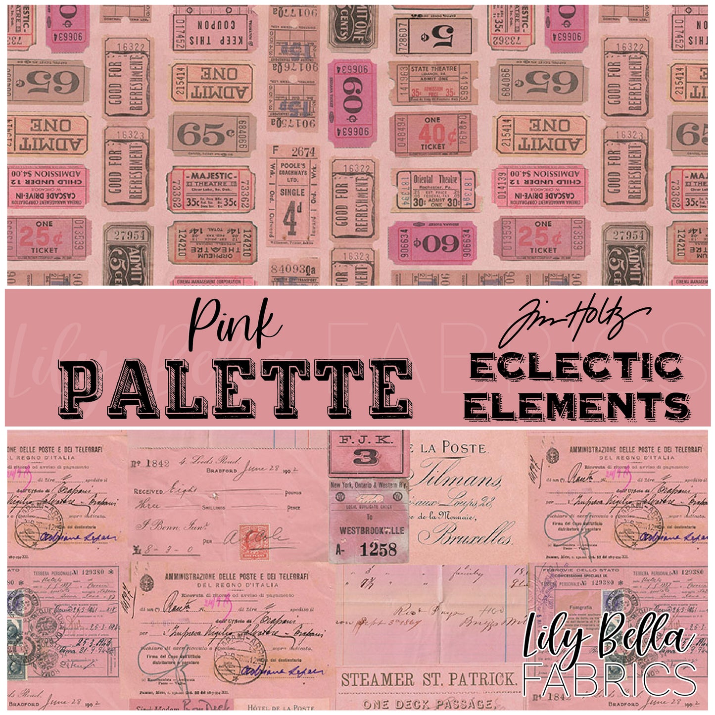Eclectic Elements Palette: Pink Fat Eighth Bundle (2 pieces) by Tim Holtz for FreeSpirit Fabrics (TH.PALETTE.PINK.2FE)