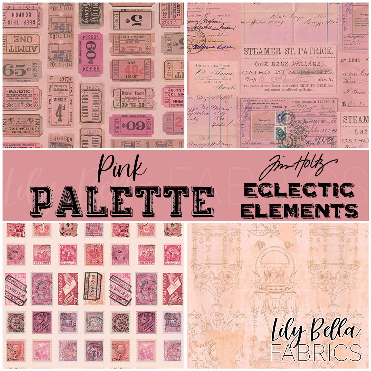 Eclectic Elements Palette: Pink Fat Eighth Bundle (4 pieces) by Tim Holtz for FreeSpirit Fabrics (TH.PALETTE.PINK.4FE)