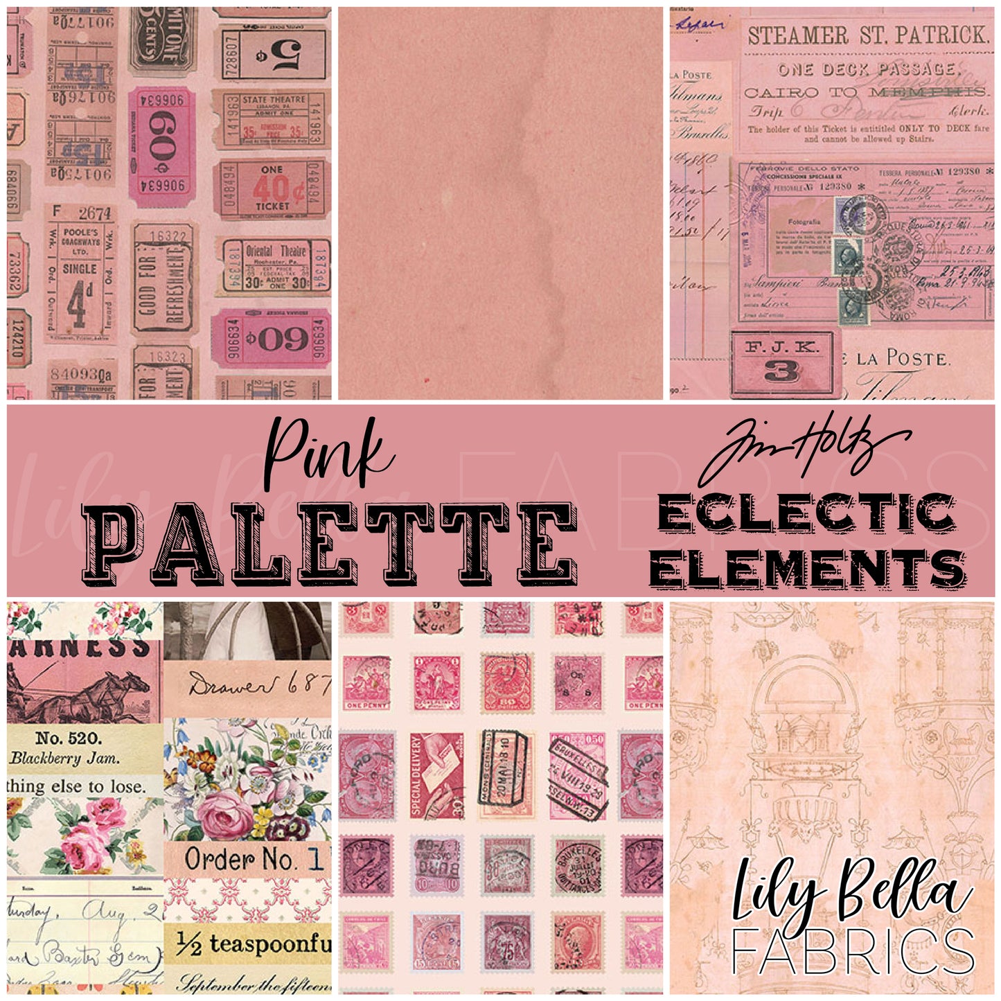 Eclectic Elements Palette: Pink Fat Eighth Bundle (6 pieces) by Tim Holtz for FreeSpirit Fabrics (TH.PALETTE.PINK.6FE)