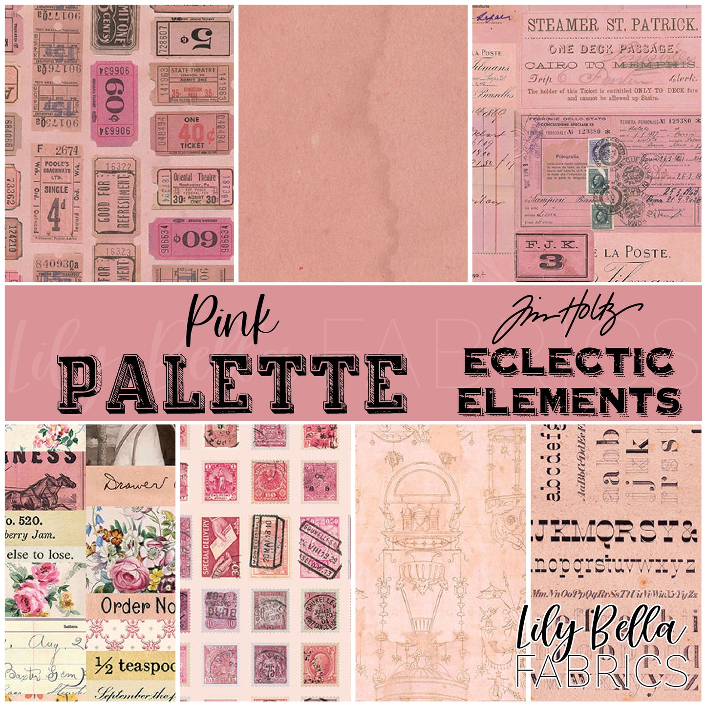 Eclectic Elements Palette: Pink Fat Eighth Bundle (7 pieces) by Tim Holtz for FreeSpirit Fabrics (TH.PALETTE.PINK.7FE)