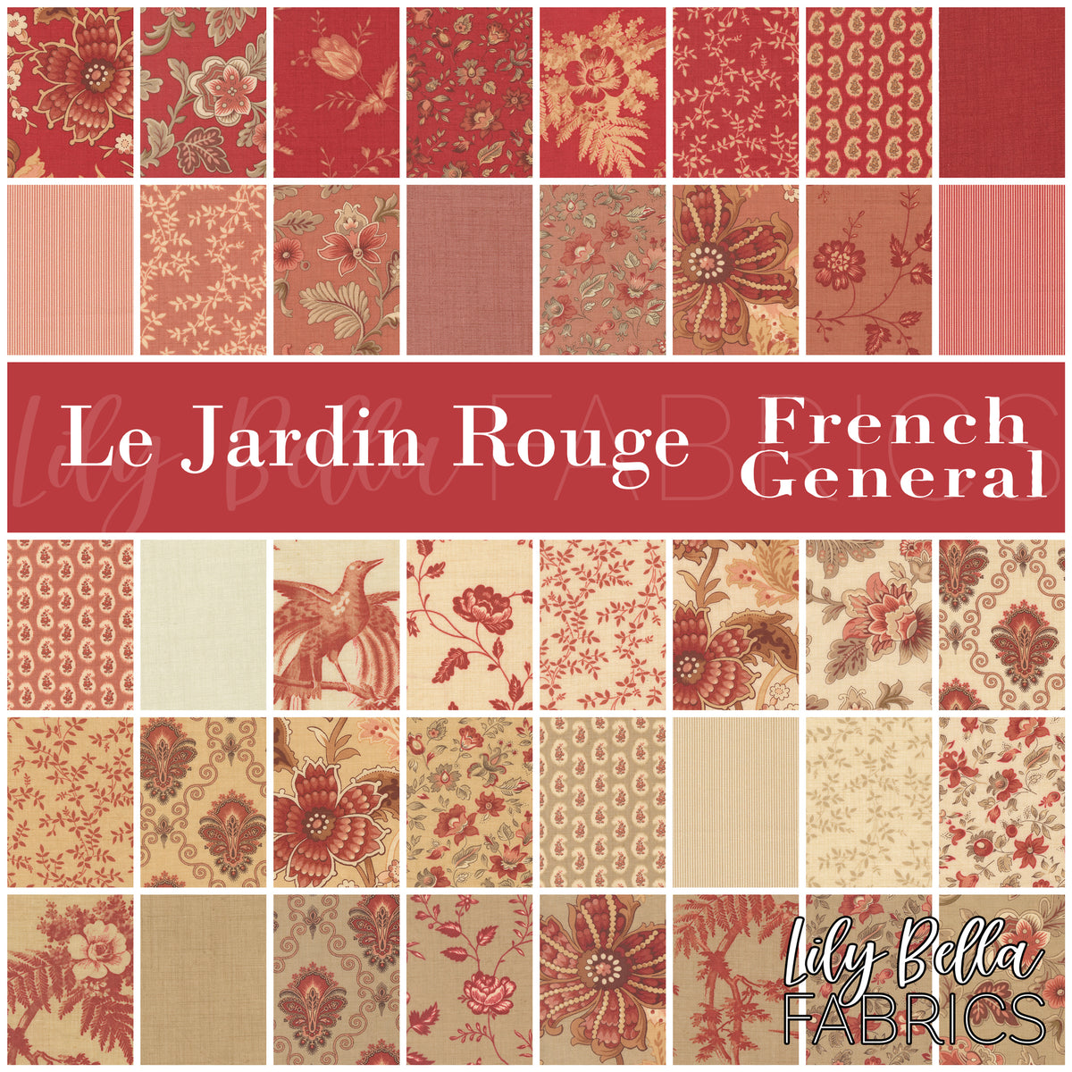 Le Jardin Rouge Fabric Collection by French General for Moda at Lily Bella Fabrics
