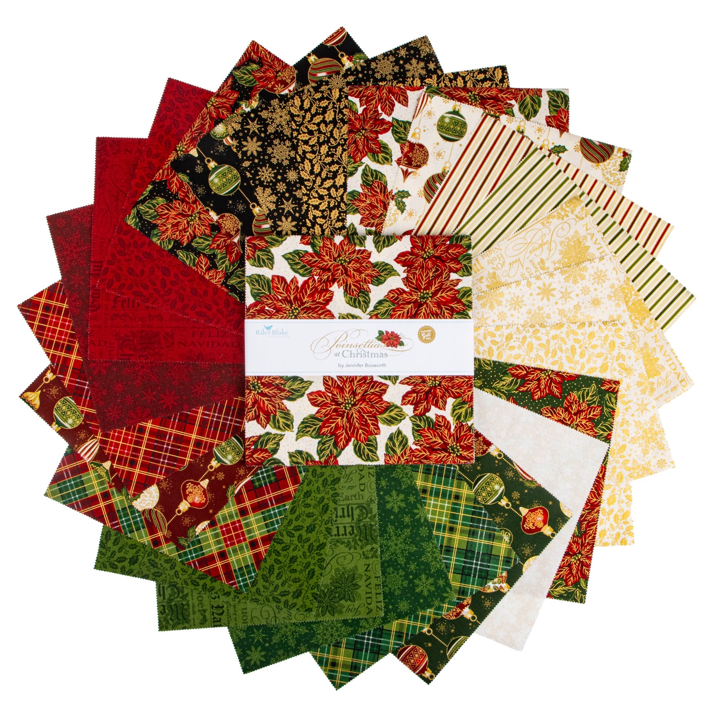 Poinsettias at Christmas 10 Inch Stacker (42 pieces) by Jennifer Bosworth for Riley Blake Designs (10-17630-42)