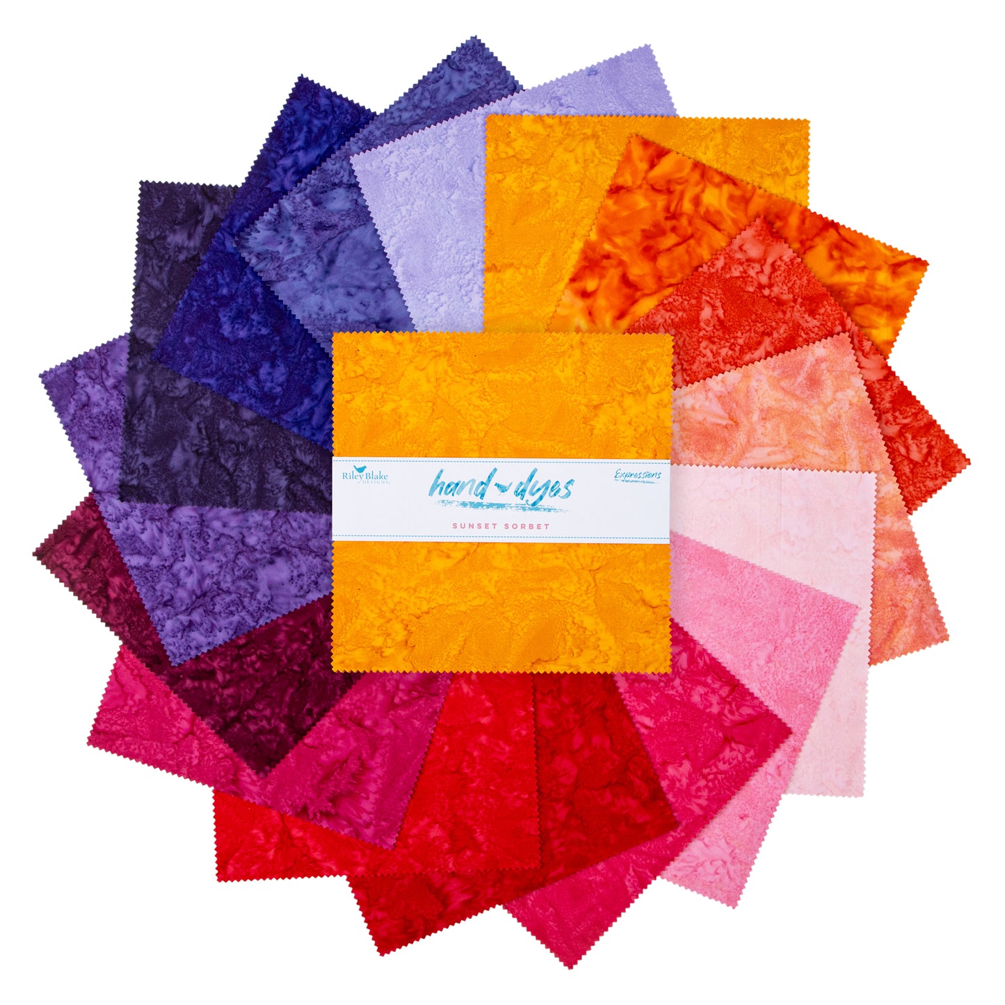 Sunset Sorbet Expressions Batiks Hand-Dyes 10 Inch Stacker (42 pieces) by Riley Blake Designs (10-21003-42)