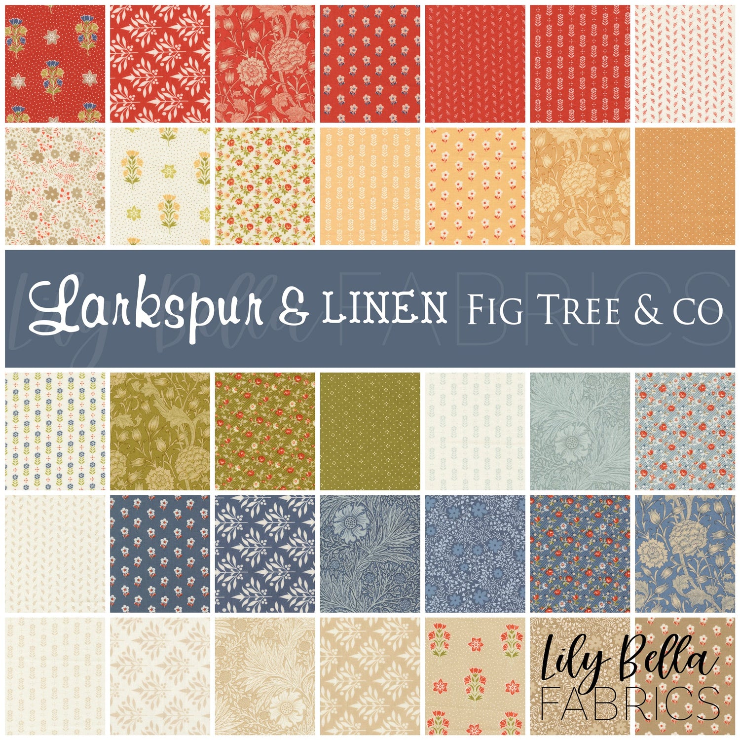 Larkspur and Linen Fabric Collection by Fig Tree and Co. for Moda at Lily Bella Fabrics