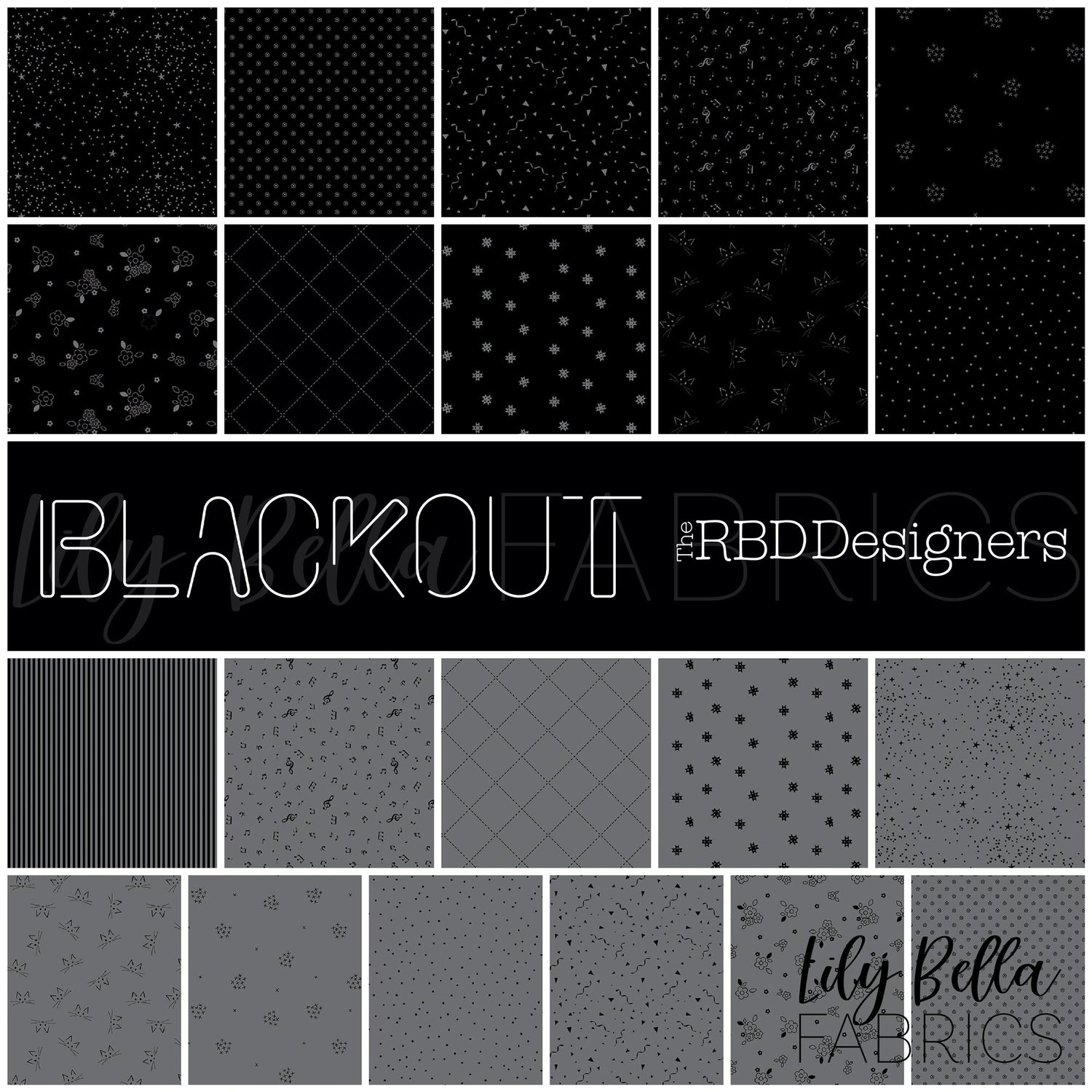Blackout Fabric Collection by The RBD Designers for Riley Blake Designs at Lily Bella Fabrics