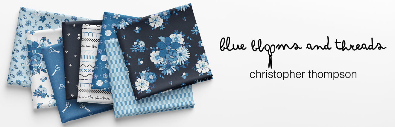 Blue Blooms and Threads Fabric Collection by Christopher Thompson for Riley Blake Designs at Lily Bella Fabrics