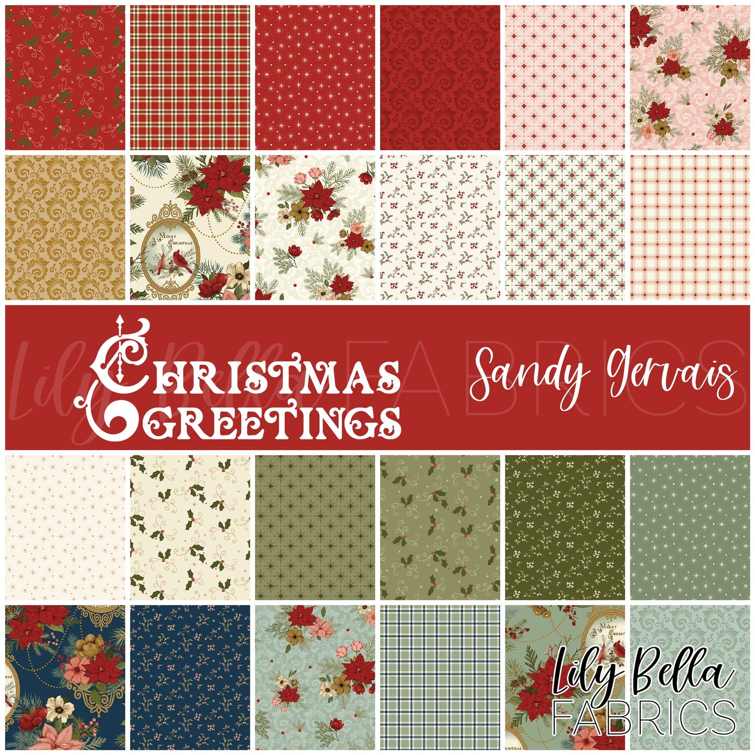 Christmas Greetings Fabric Collection by Sandy Gervais for Riley Blake Designs at Lily Bella Fabrics