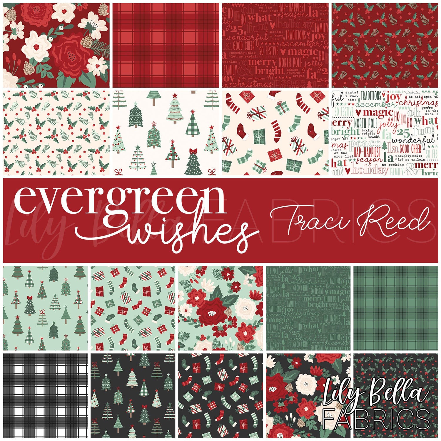 Evergreen Wishes Fabric Collection by Traci Reed for Riley Blake Designs at Lily Bella Fabrics