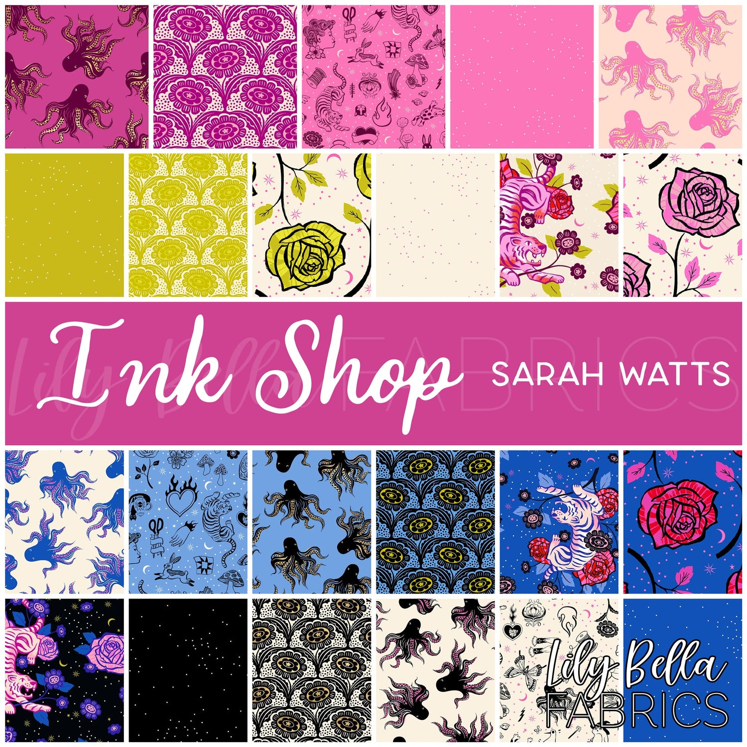 Ink Shop Fabric Collection by Sarah Watts for Ruby Star Society at Lily Bella Fabrics
