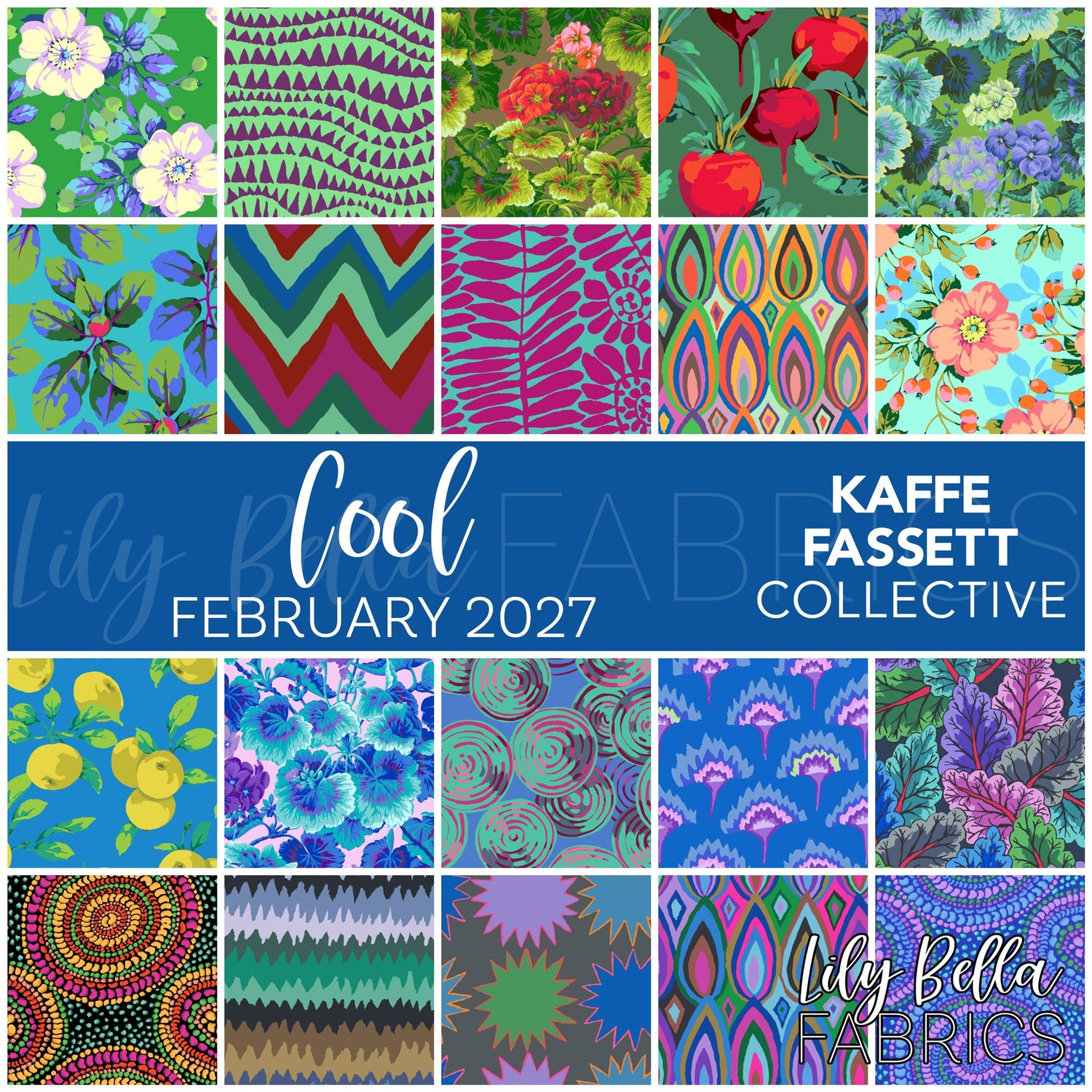 Cool - February 2027 Fabric Collection by Kaffe Fassett Collective for FreeSpirit Fabrics at Lily Bella Fabrics
