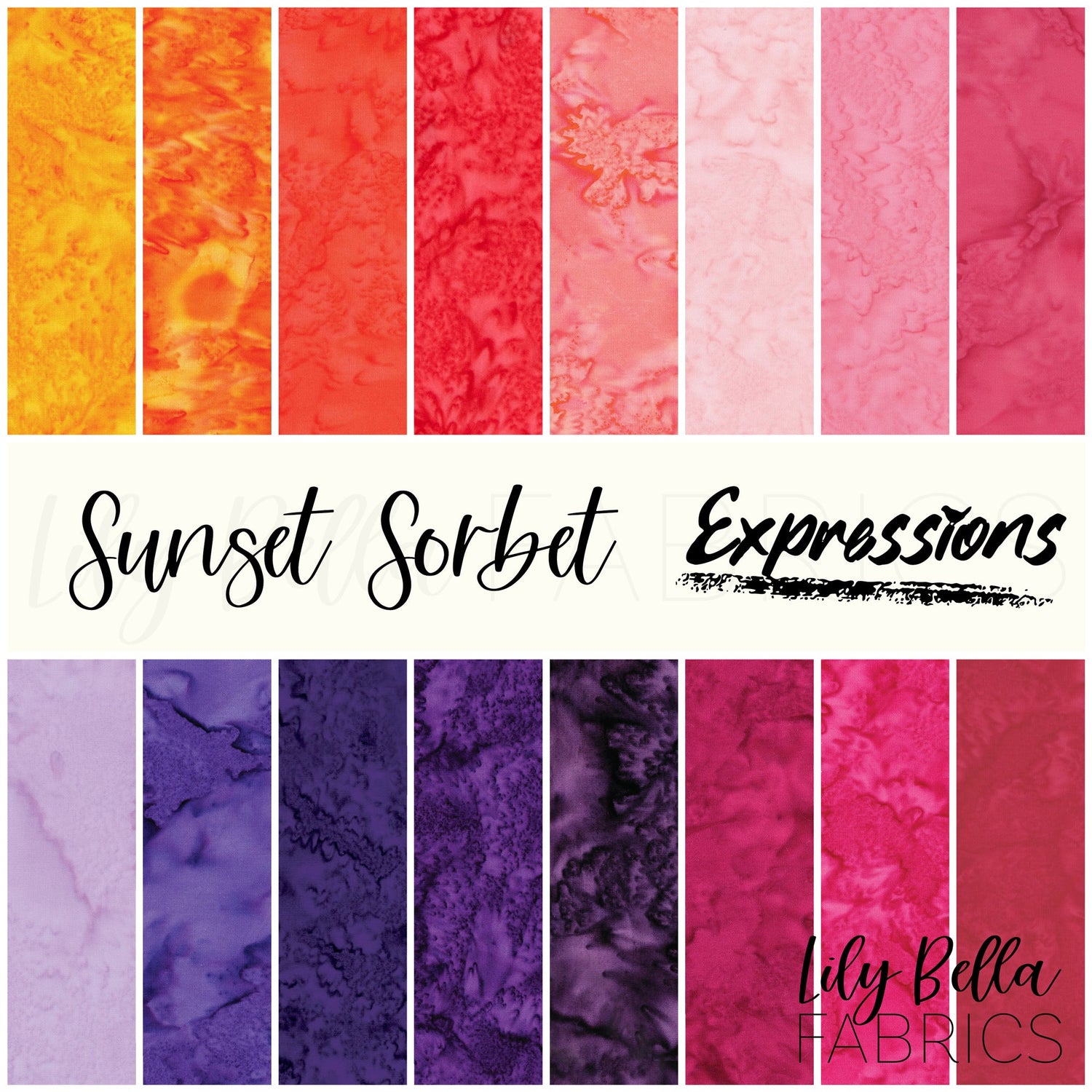 Sunset Sorbet Expressions Batiks Hand-Dyes Fabric Collection by Riley Blake Designs for Riley Blake Designs at Lily Bella Fabrics