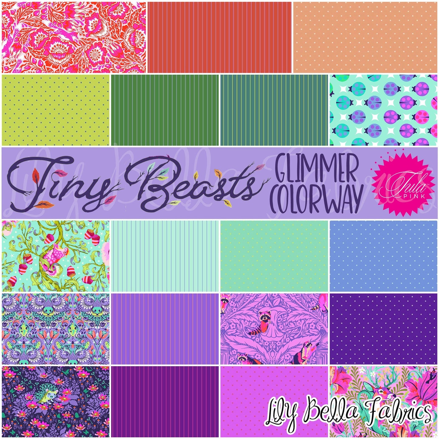 Tiny Beasts + True Colors - Glimmer Colorway- Fat Quarter Bundle (19 pcs) by Tula Pink for FreeSpirit