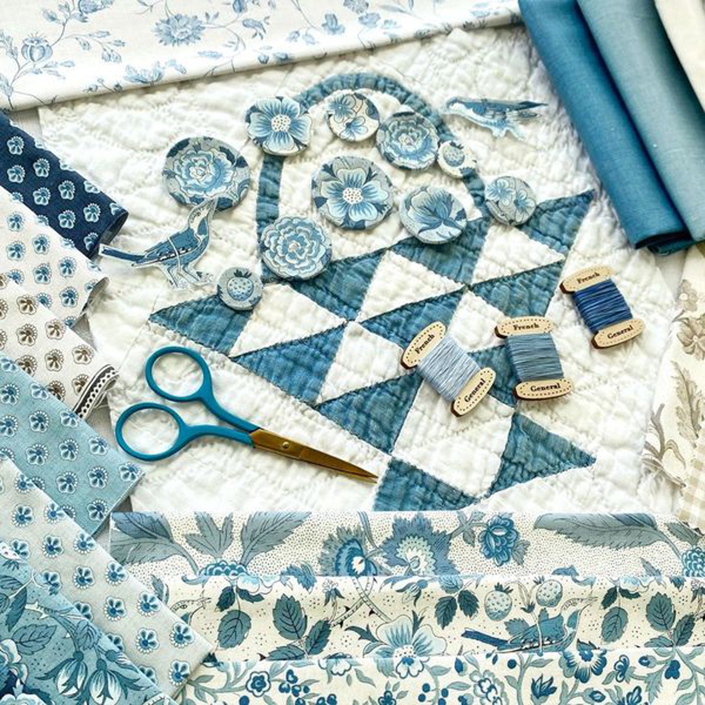 Sacré Bleu Fat Quarter Bundle (34 pcs) by French General for Moda