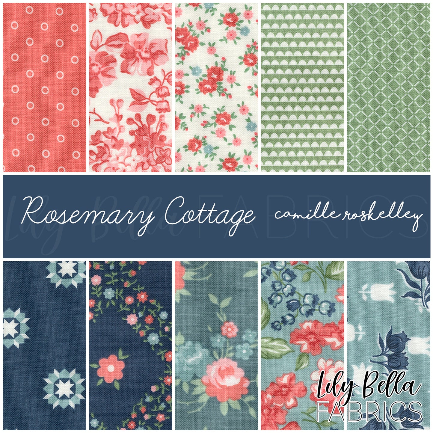 Rosemary Cottage Fat Eighth Bundle (10 pcs) by Camille Roskelley for Moda