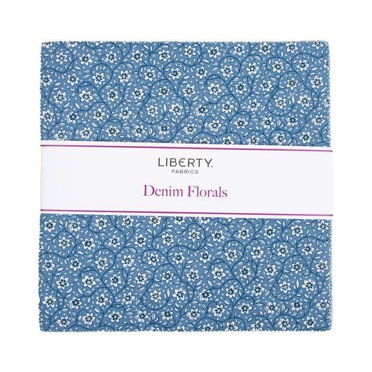 Denim Florals 10 Inch Stacker (42 pcs) by Liberty Fabrics for Riley Blake Designs