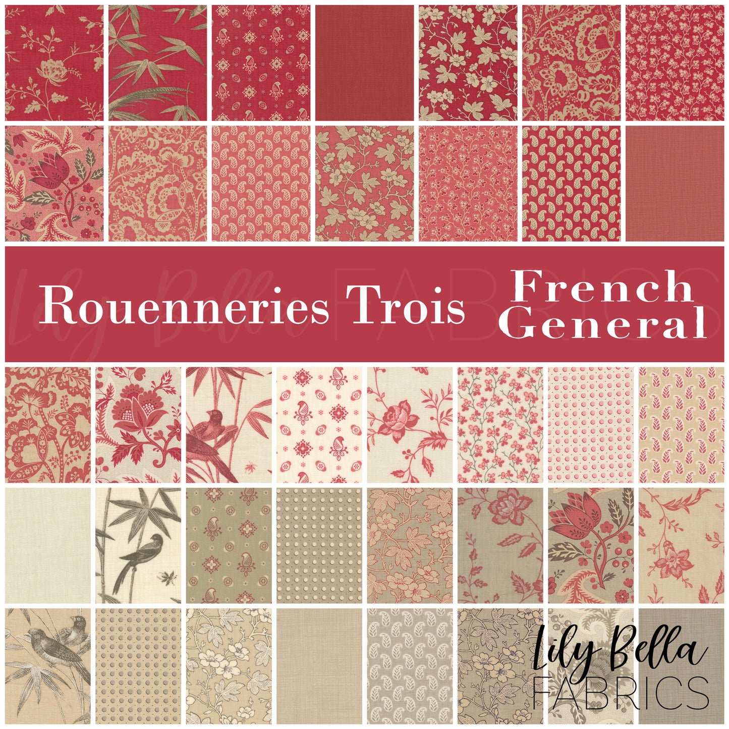 Rouenneries Trois Fat Eighth Bundle (38 pcs) by French General for Moda