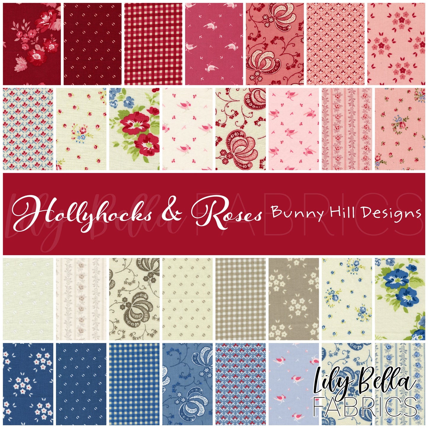 Hollyhocks and Roses Layer Cake (42 pcs) by Bunny Hill Designs for Moda