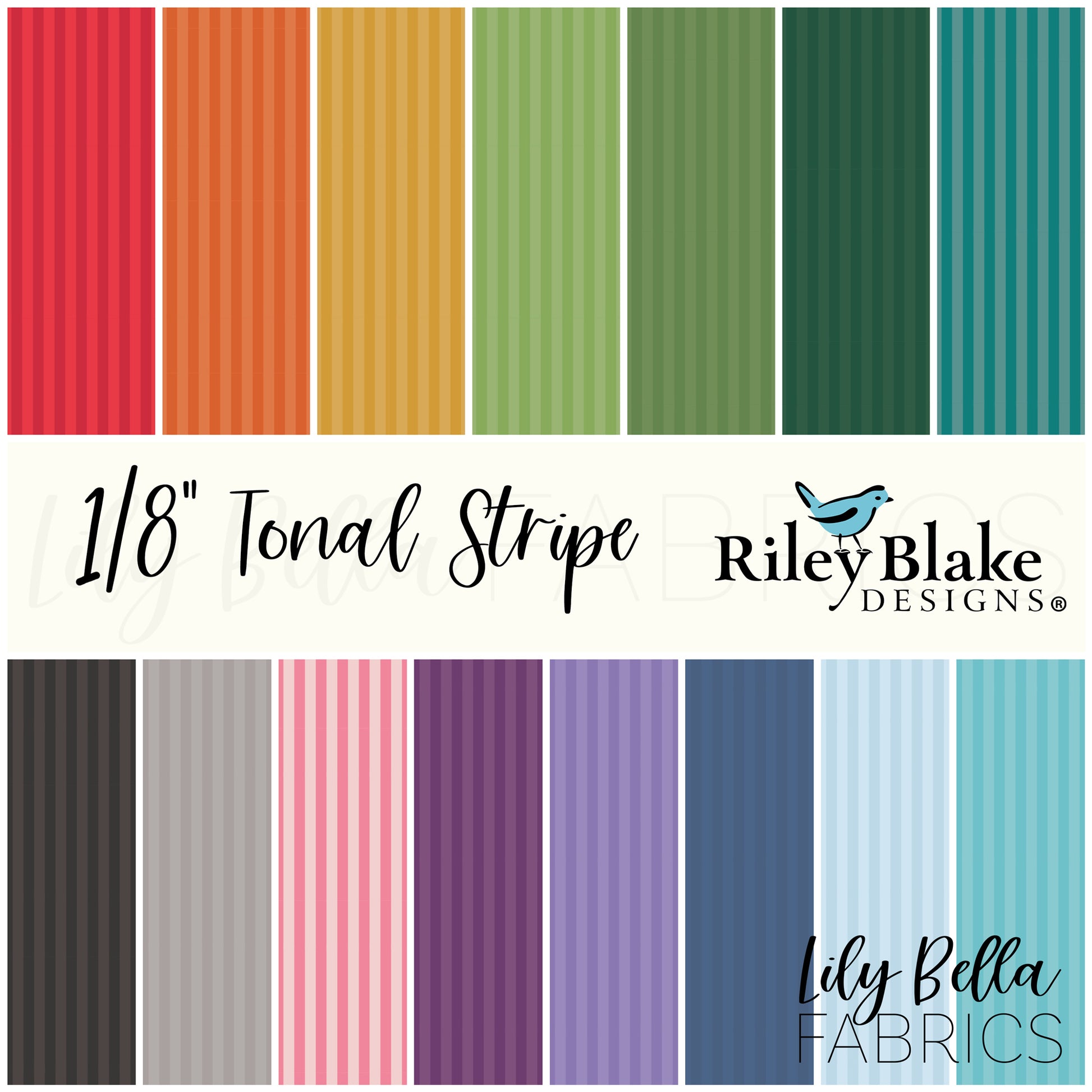 1/8" Tonal Stripe Fat Quarter Bundle (15 pieces) by Riley Blake Designs for Riley Blake Designs (FQ-500-15)