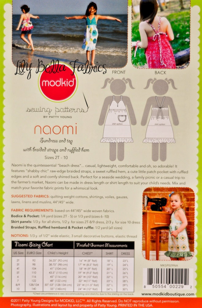 Naomi Sundress and Top with Braided Straps and Ruffled Hem - Sewing Pattern - Modkid by Patty Young