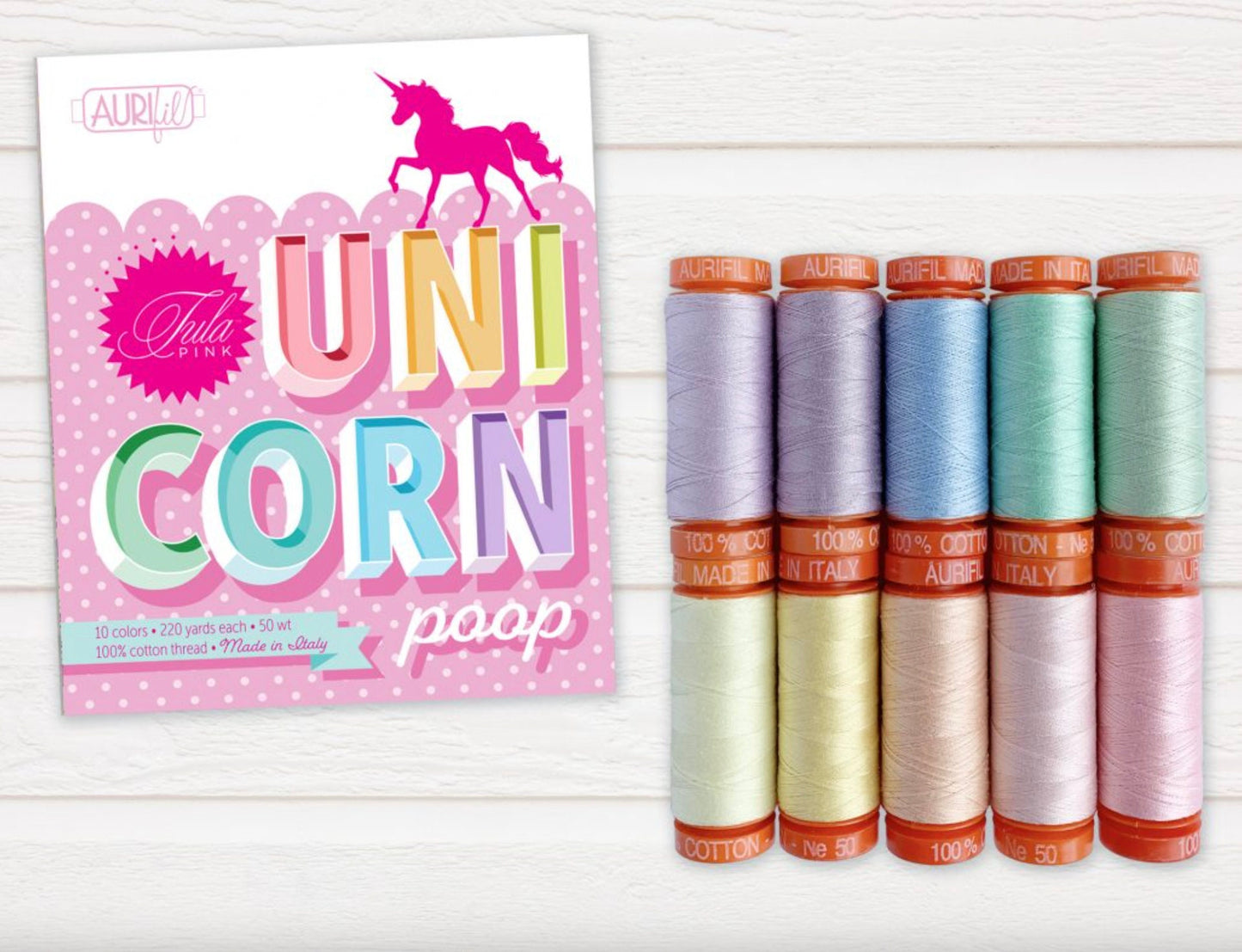 Unicorn Poop Thread (10 small spools, 50 weight) by Tula Pink for Aurifil