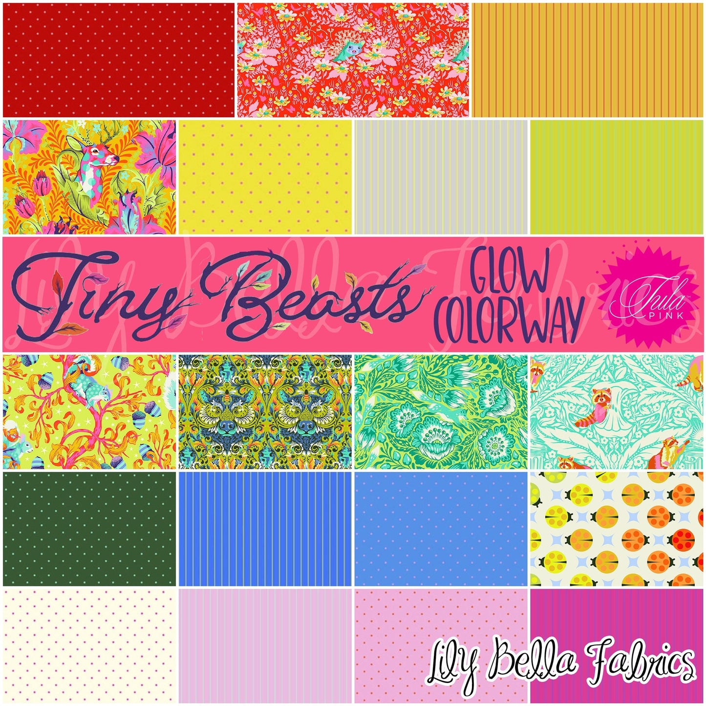 Tiny Beasts + True Colors - Glow Colorway - Fat Quarter Bundle (19 pcs) by Tula Pink for FreeSpirit