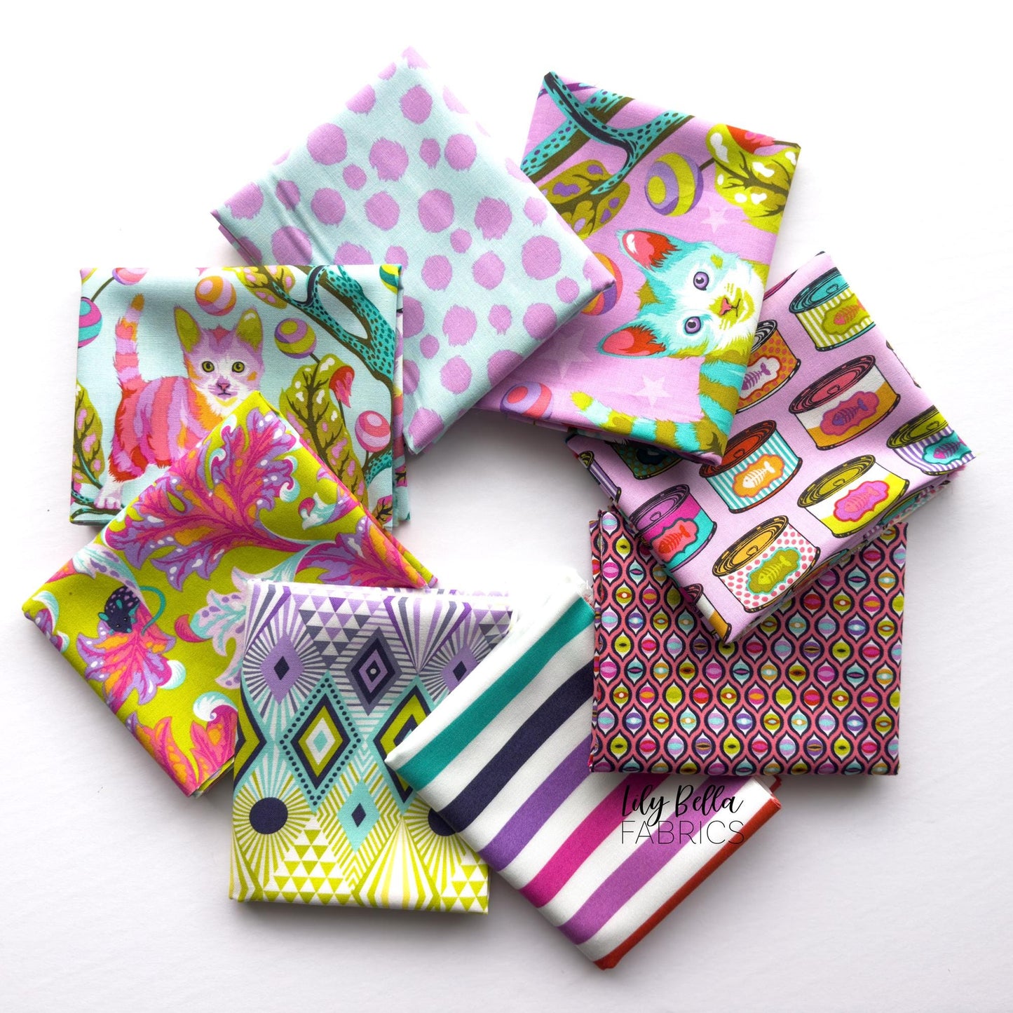 Tabby Road Déjà Vu Fat Quarter Bundle (8 pcs) by Tula Pink for FreeSpirit